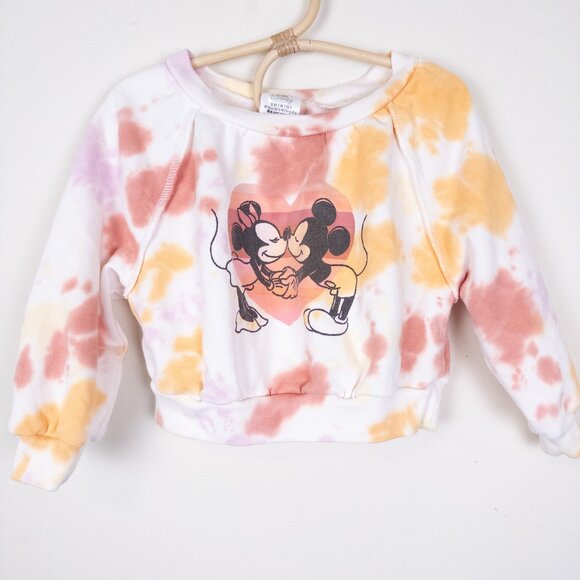Disney Mickey & Minnie Love Graphic Print Tie Dye Cropped Sweatshirt Girls Sz 2 - Picture 1 of 6
